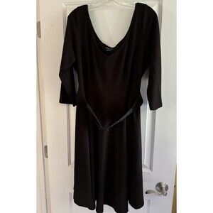 City Chic Black Dress Women’s Plus Size‎ 18 Midi 3/4 Sleeve Scoop Neck Belted